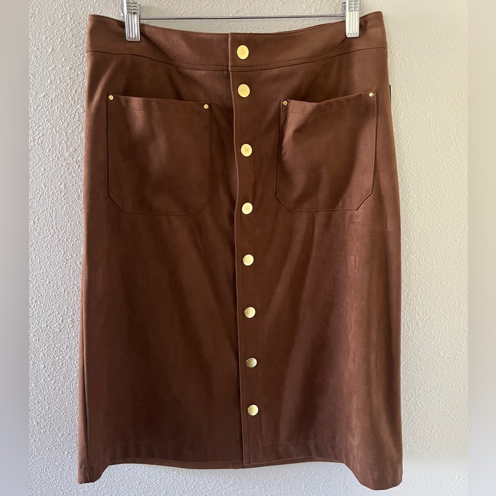International Concepts Faux Suede Button Down Skirt NWT